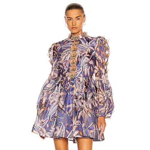 Zimmermann Purple Floral Long Sleeve Dress Size 0 - Picture 3 of 16